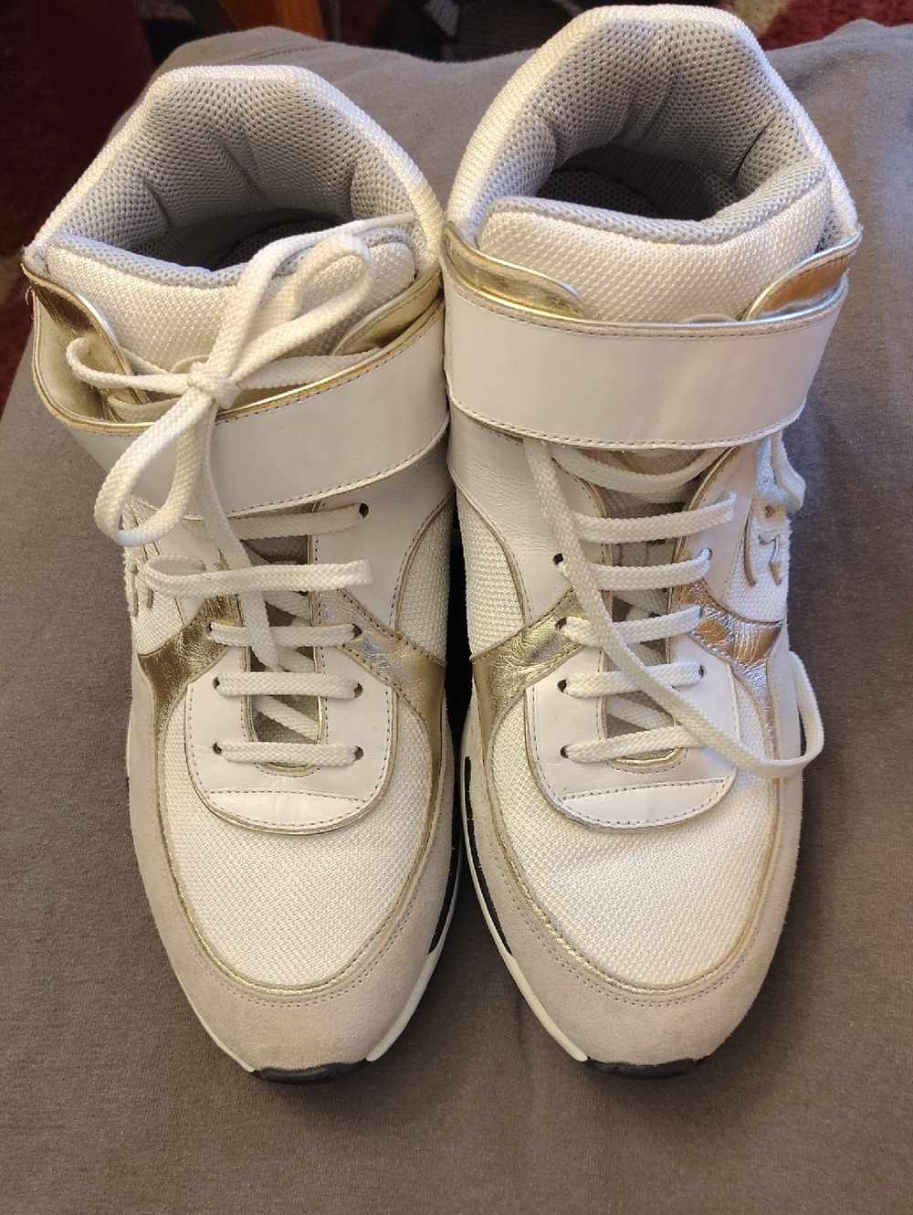 Chanel White and Gold High-Top Sneakers